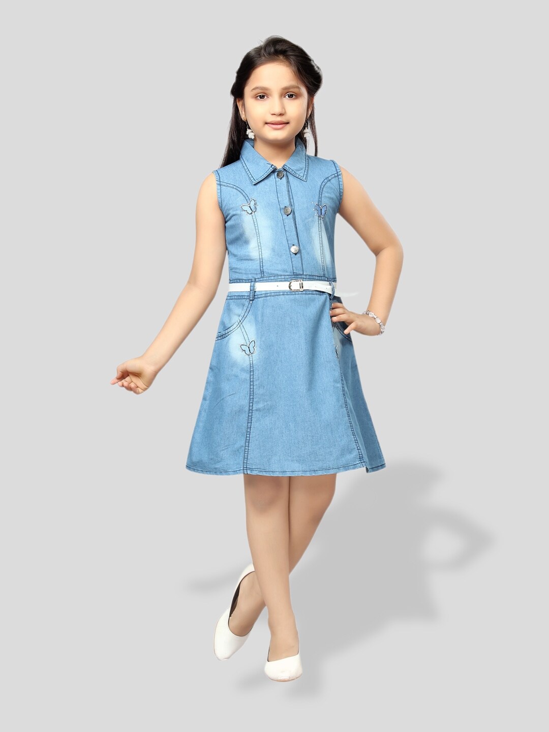 

BAESD Girls Shirt Collar A-Line Dress, Blue