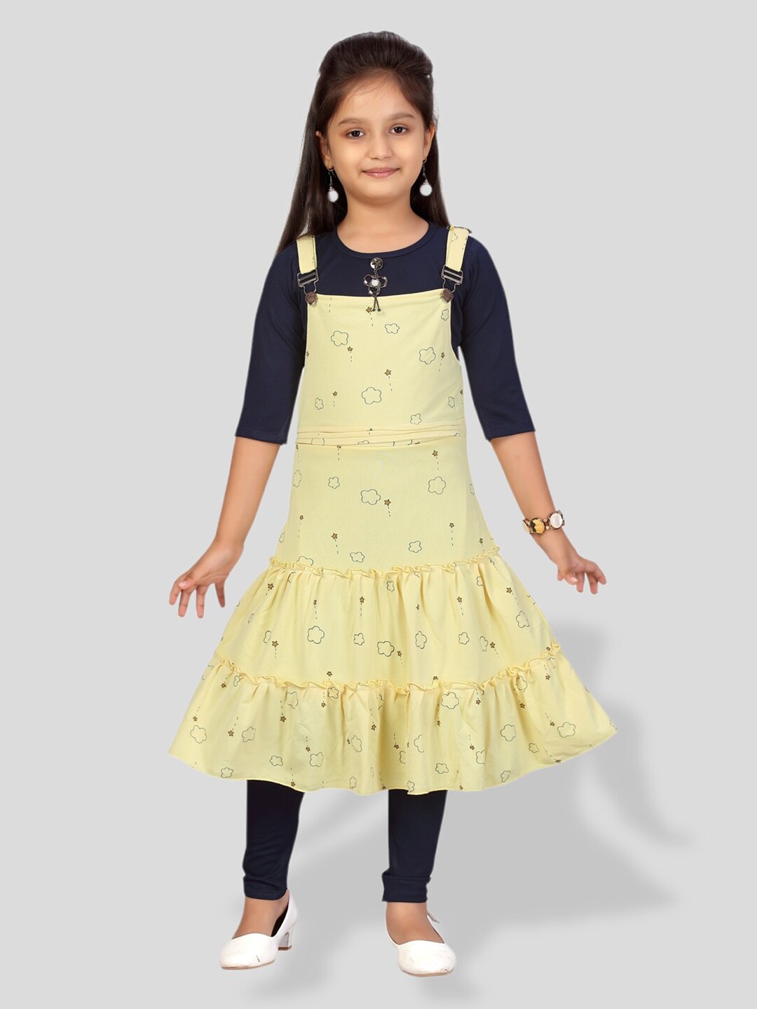 

BAESD Girls Conversational Printed Pinafore Cotton Dress, Yellow