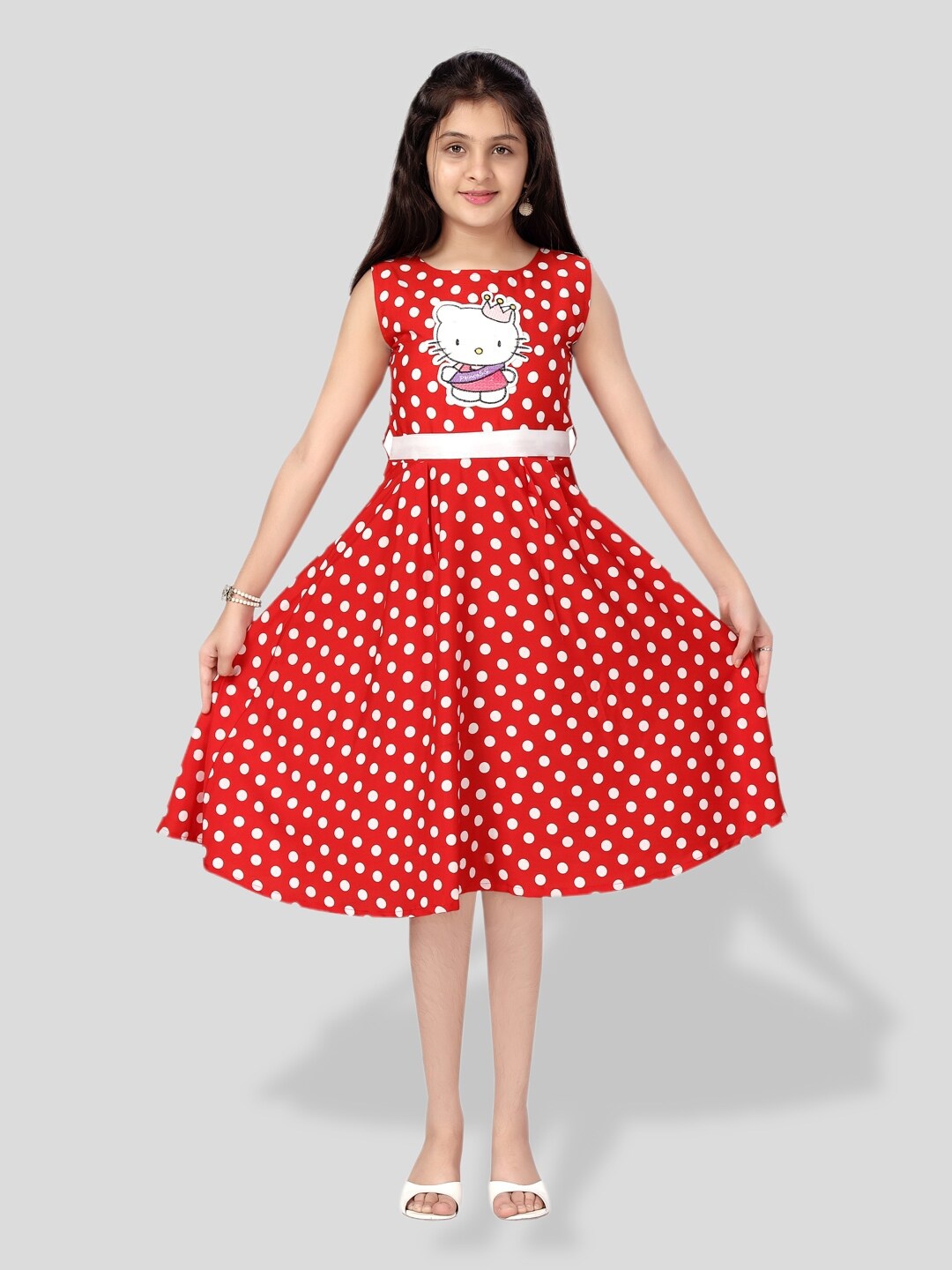 

BAESD Girls Polka Dot Printed Cotton Fit & Flare Dress, Red