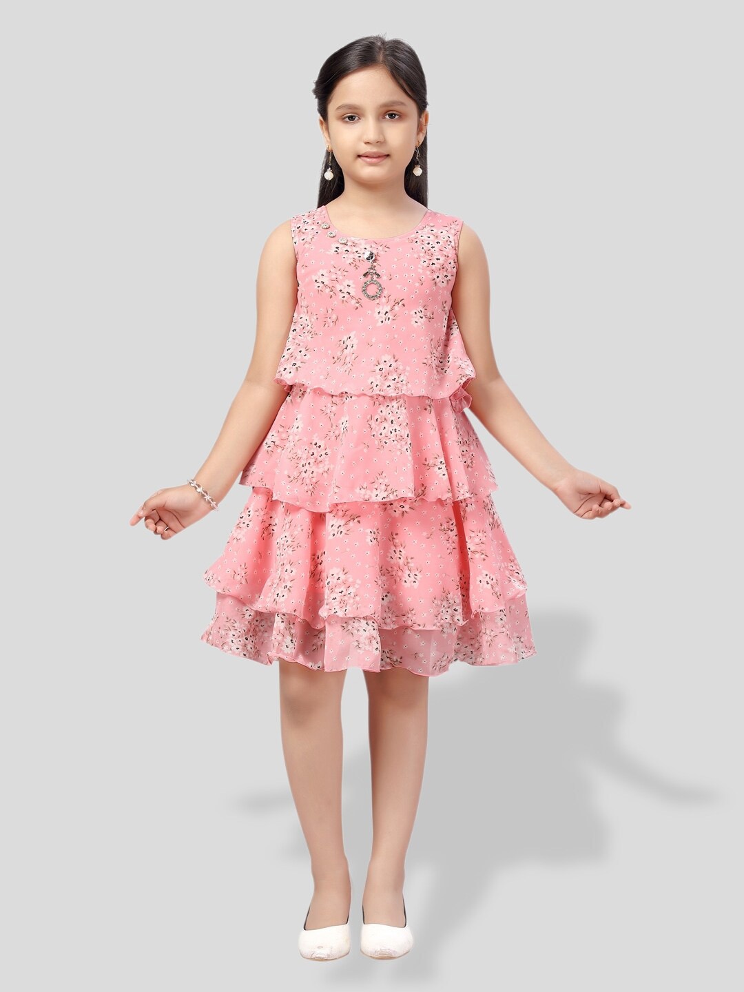 

BAESD Girls Printed Round Neck Top with Skirt, Pink