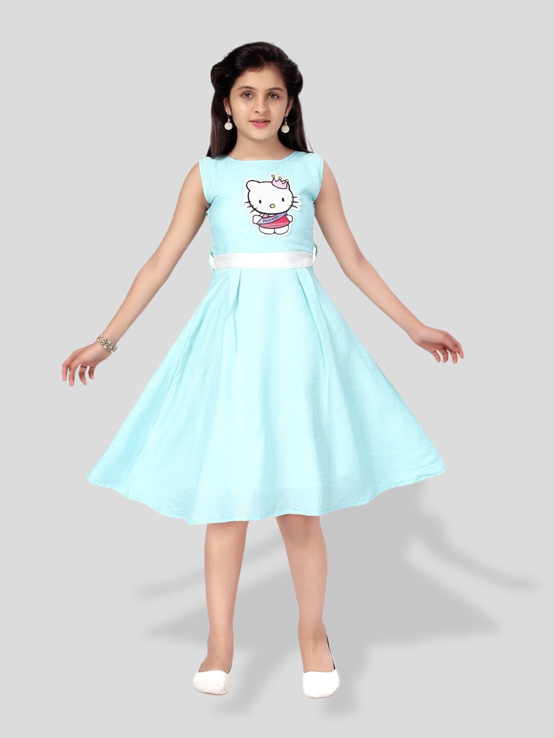 

BAESD Girls Hello Kitty Printed Cotton Fit & Flare Dress, Turquoise blue