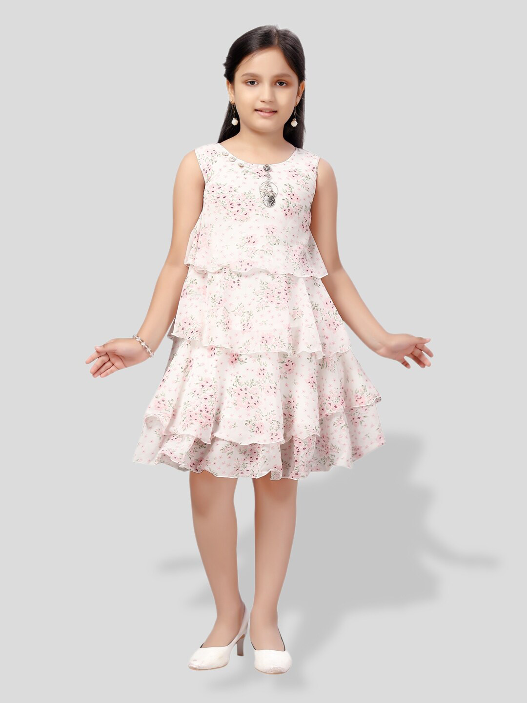

BAESD Girls Printed Round Neck Top with Skirt, Cream