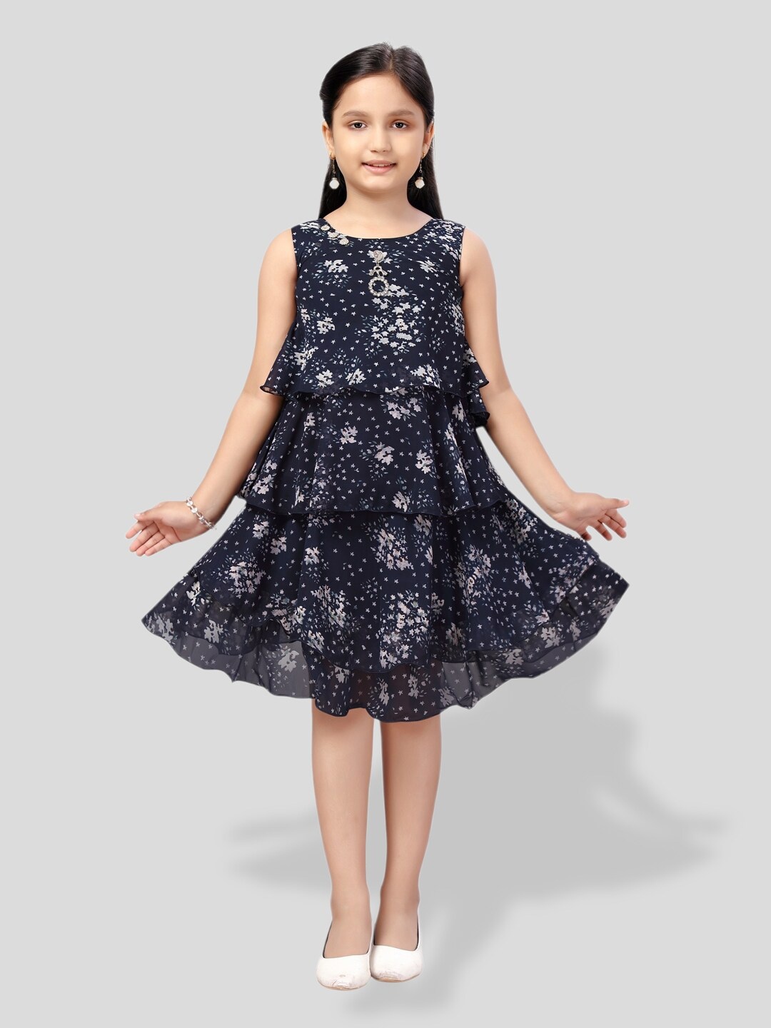 

BAESD Girls Printed Round Neck Top with Skirt, Navy blue