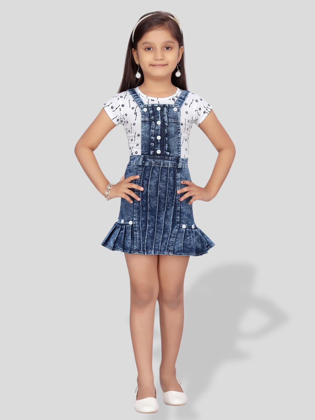 

BAESD Girls Printed T-shirt With Pinafore, White