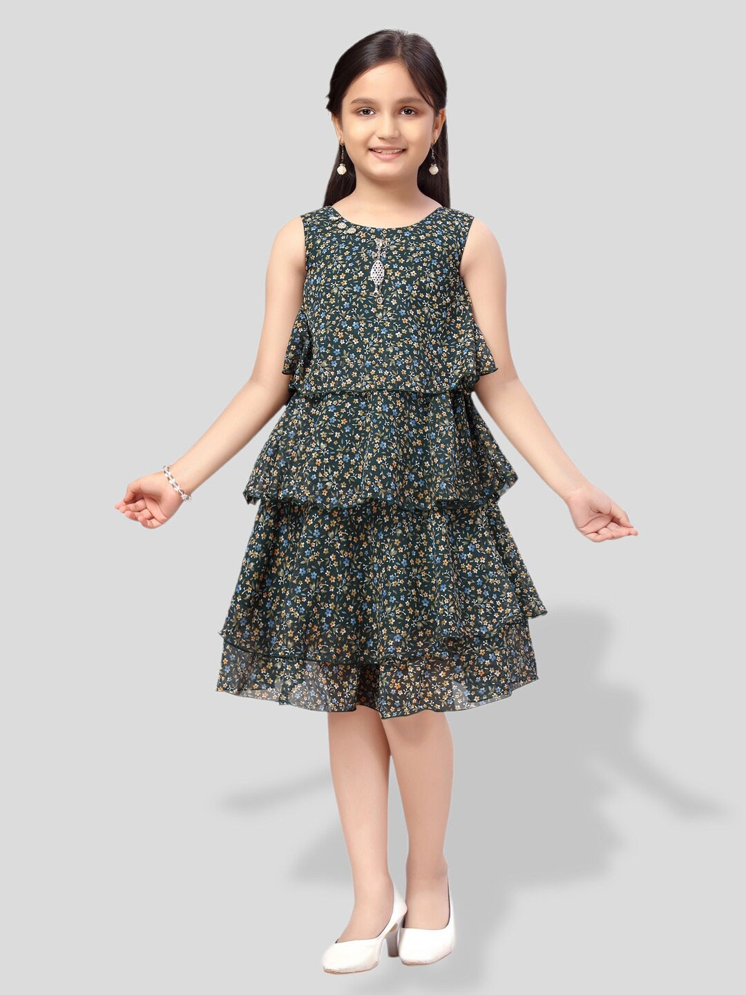 

BAESD Girls Printed Top With Skirt, Green
