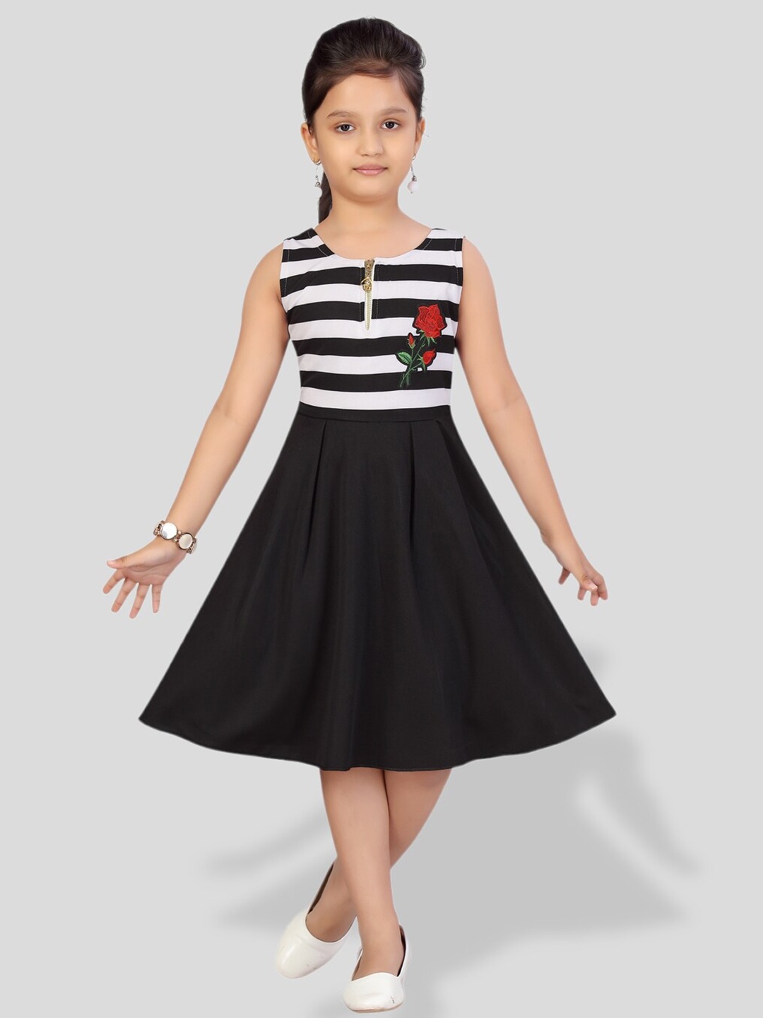 

BAESD Girls Striped Net Fit & Flare Midi Dress, Black