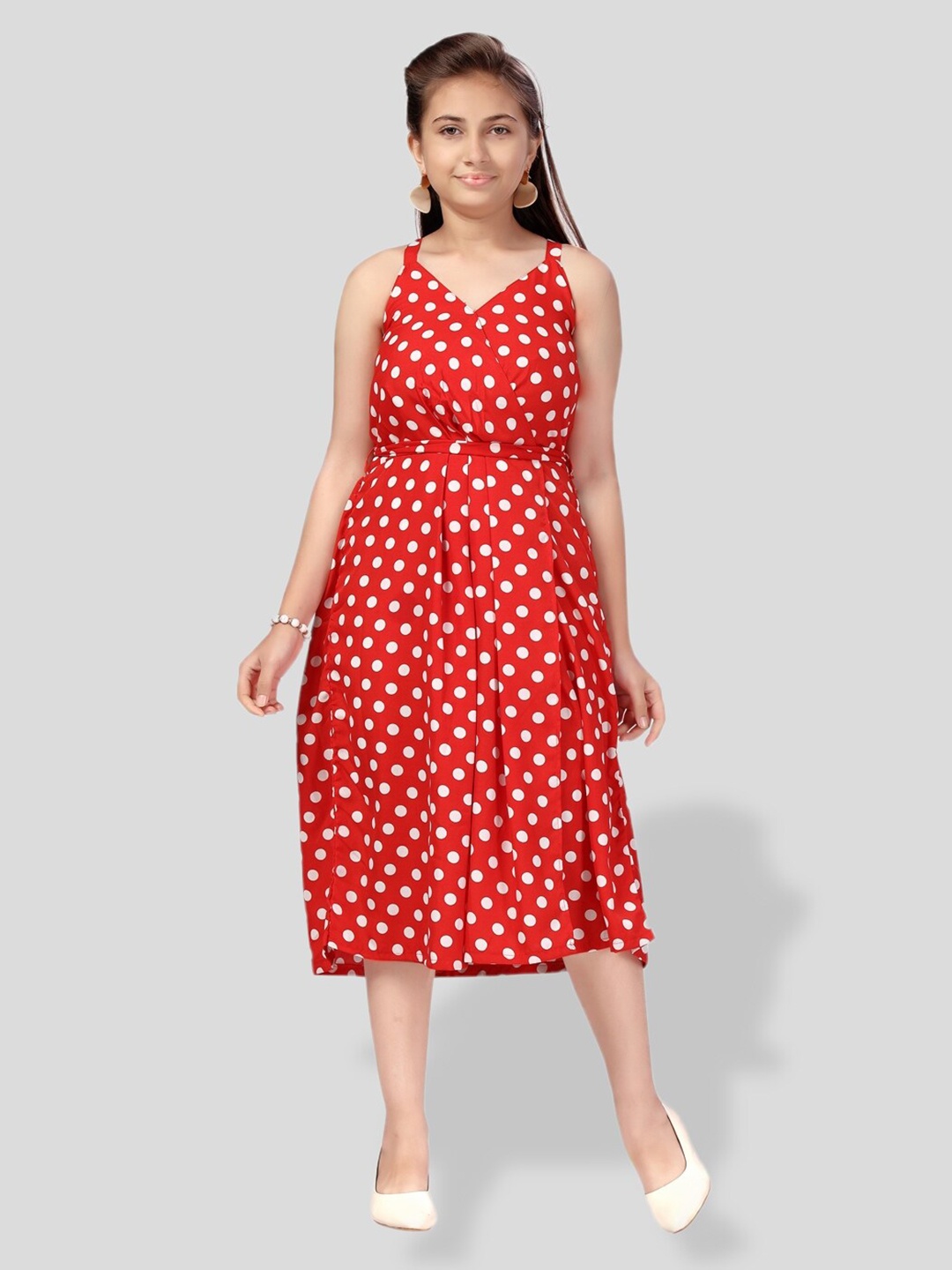 

BAESD Girls Polka Dot Print Fit & Flare Midi Dress, Red