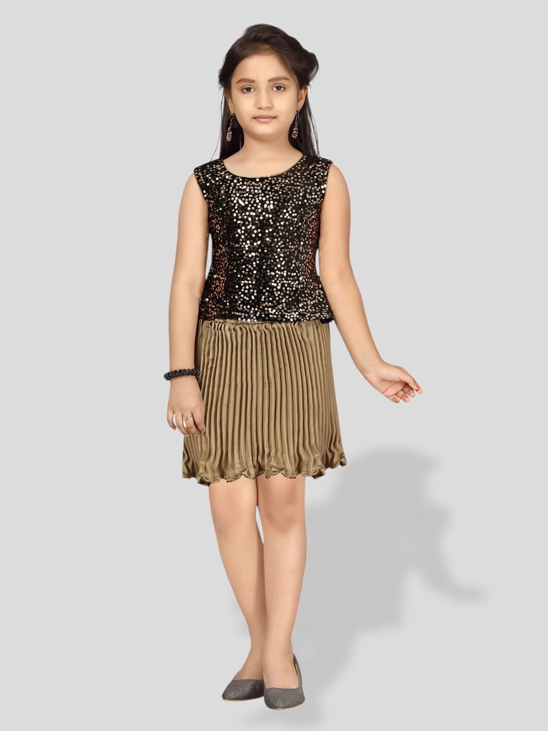 

BAESD Girls Embellished Top With Skirt, Gold