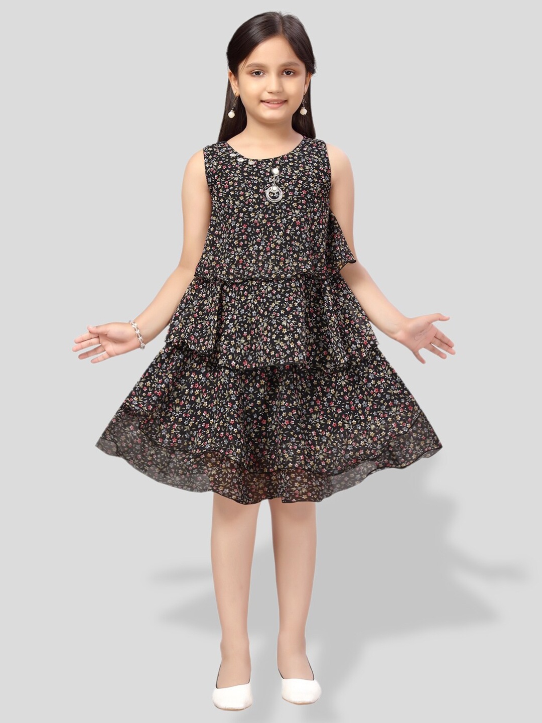 

BAESD Girls Printed Top With Skirt, Black