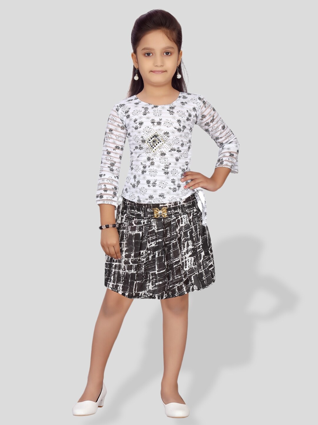 

BAESD Girls Printed Top With Skirt, White