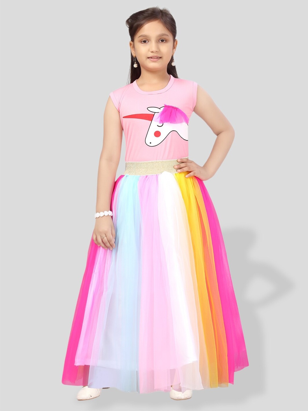 

BAESD Girls Printed Top With Skirt, Pink
