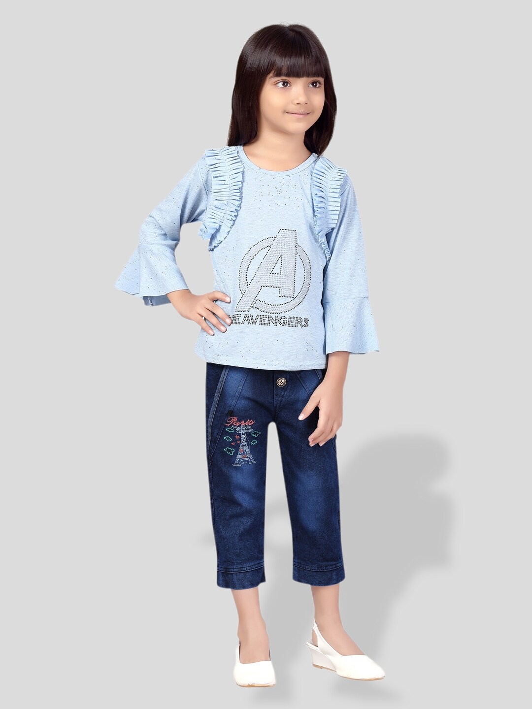 

BAESD Girls Embellished Top With Capris, Blue