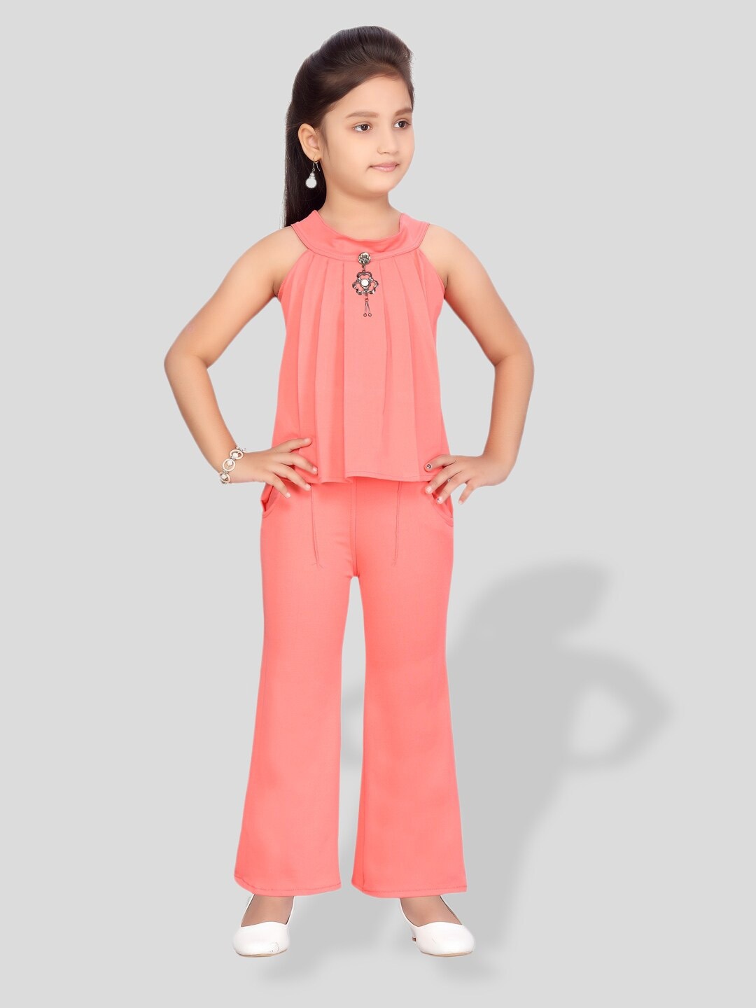 

BAESD Girls Halter Neck Sleeveless Top With Trouser, Peach