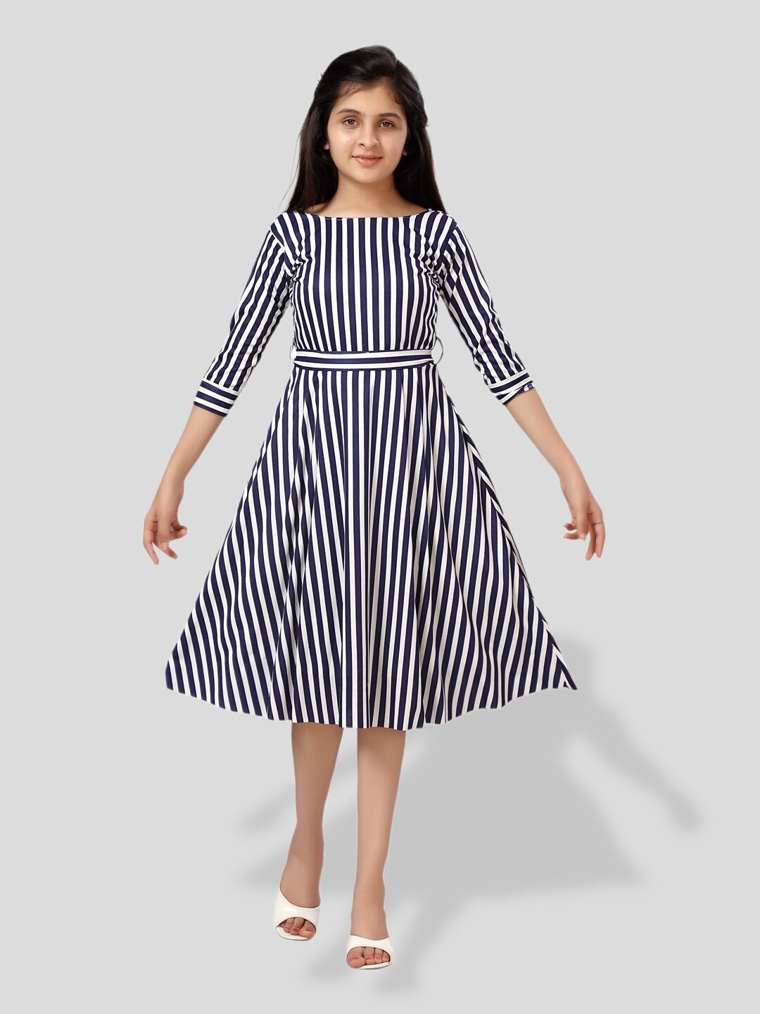 

BAESD Girls Striped Fit & Flare Dress, Navy blue