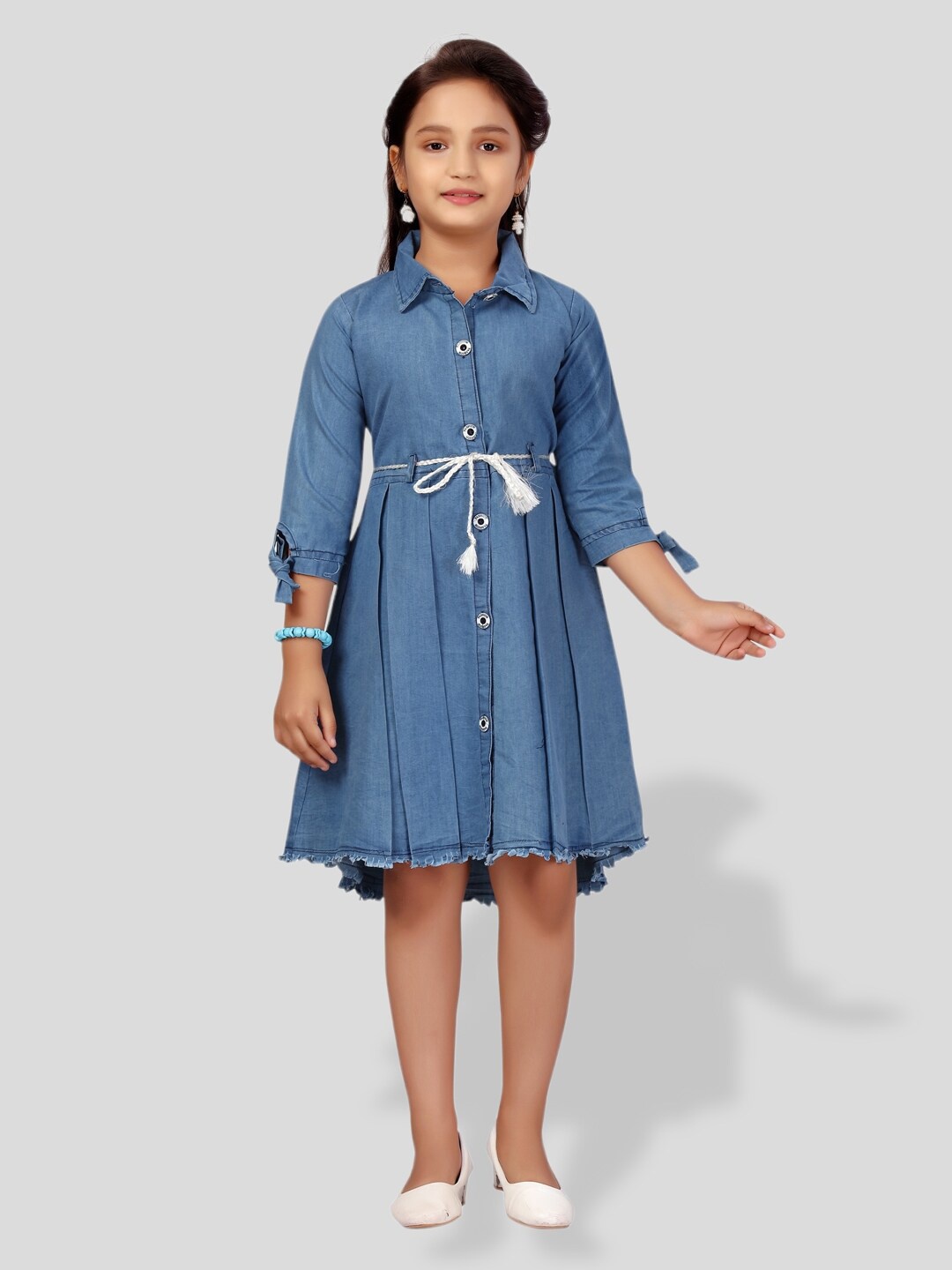 

BAESD Girls Shirt Collar Shirt Dress, Blue