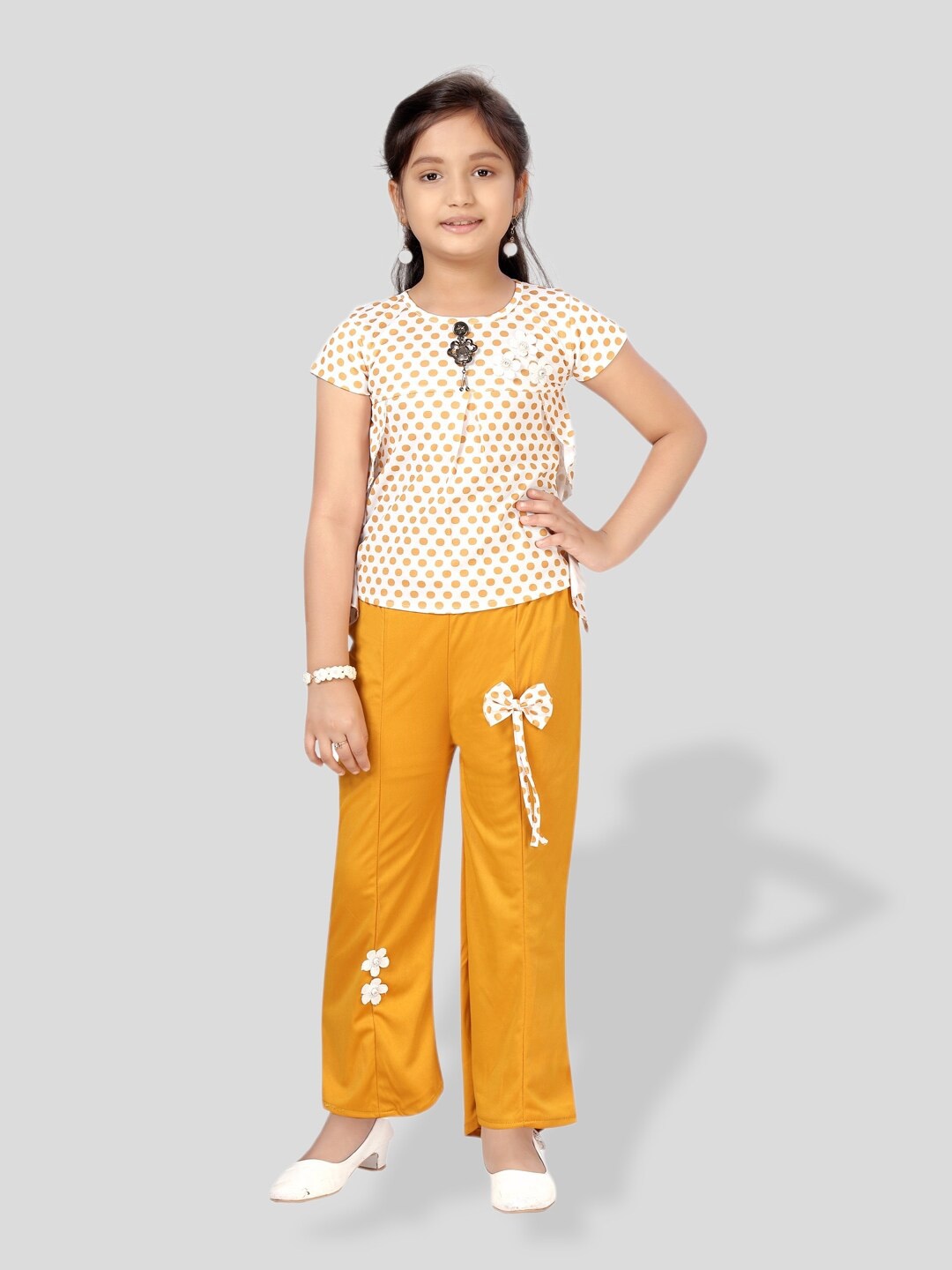 

BAESD Girls Polka Dot Printed Top With Trouser, Yellow