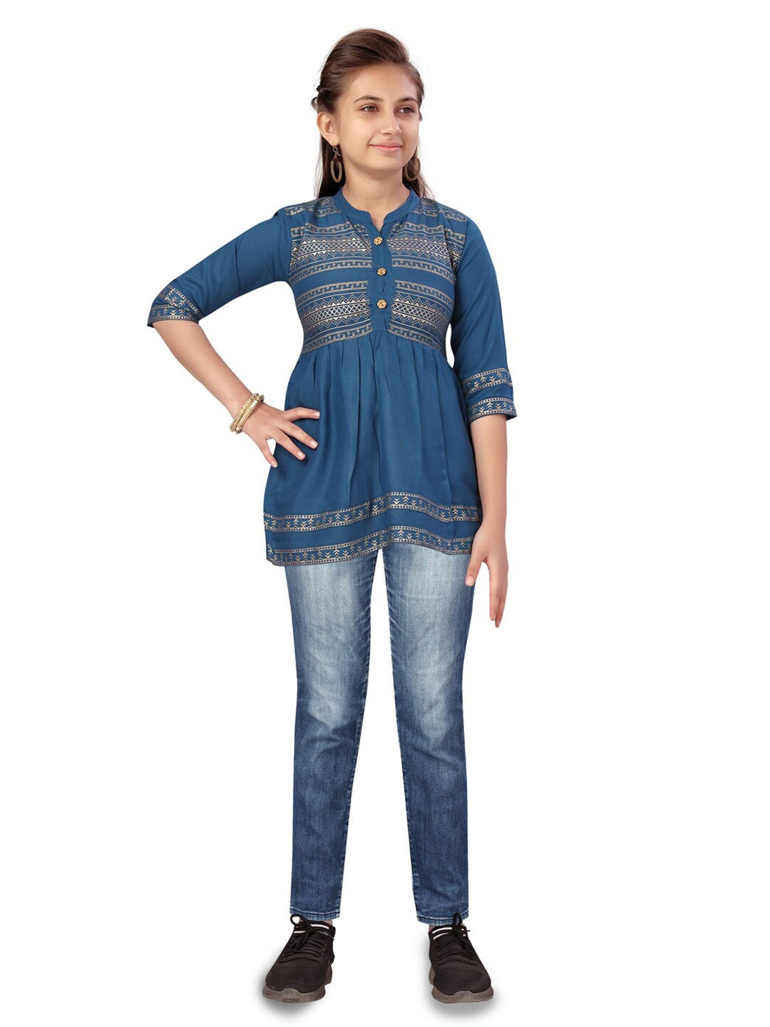 

BAESD Girls Mandarin Collar Cotton Peplum Top, Blue