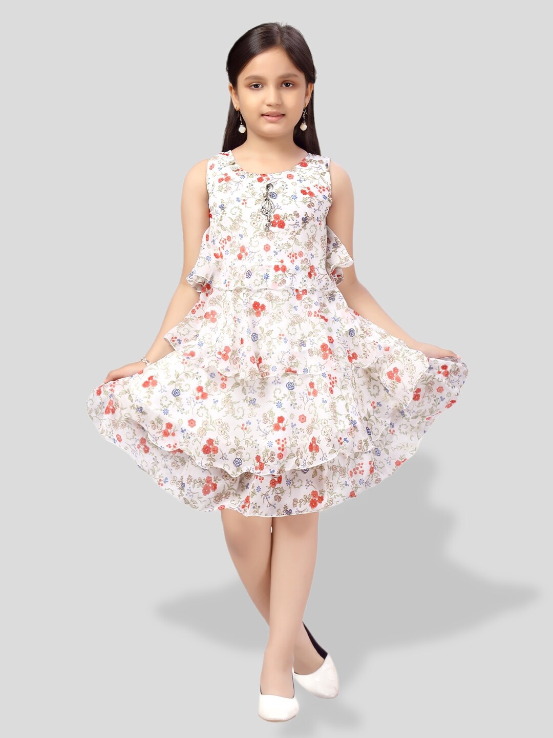 

BAESD Girls Floral Printed Layered Top With Skirt, White
