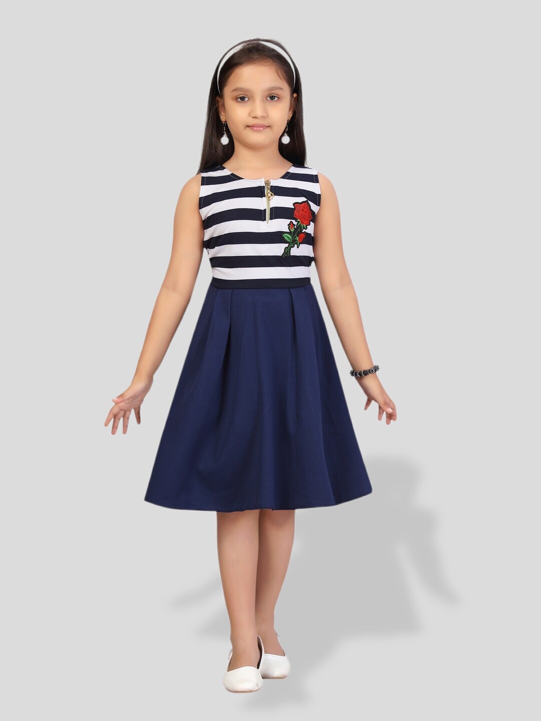 

BAESD Sleeveless Striped Fit & Flare Dress, Navy blue