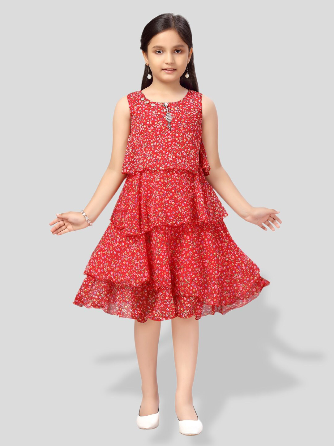 

BAESD Girls Floral Printed Fit And Flare Dress, Red