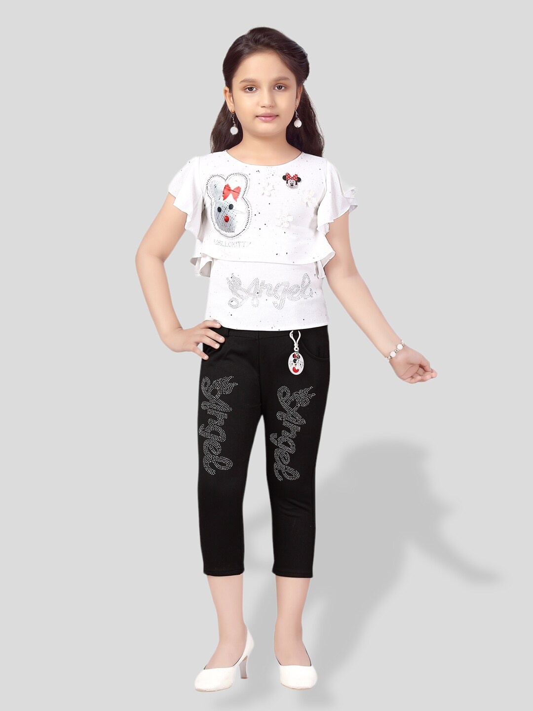 

BAESD Girls Embellished Top with Capris, White