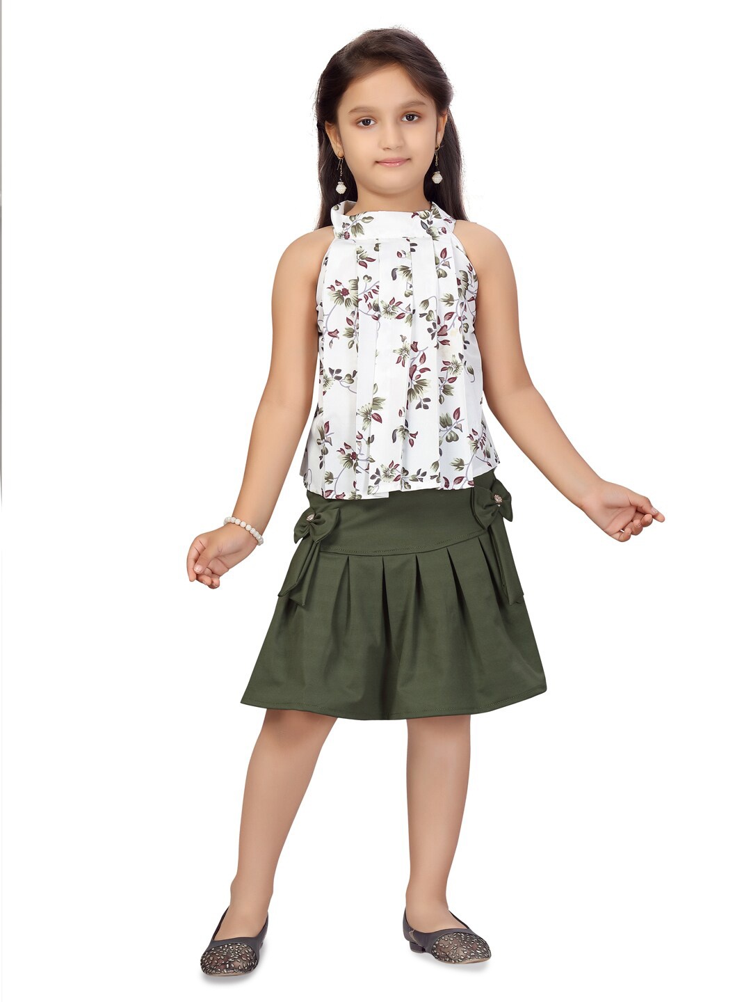 

BAESD Girls Floral Printed Top with Skirt, White
