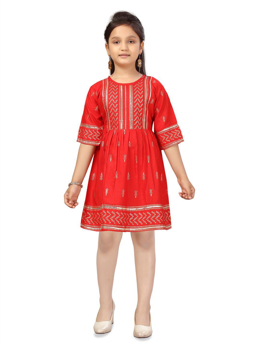 

BAESD Girls Round Neck Fit & Flare Dress, Red