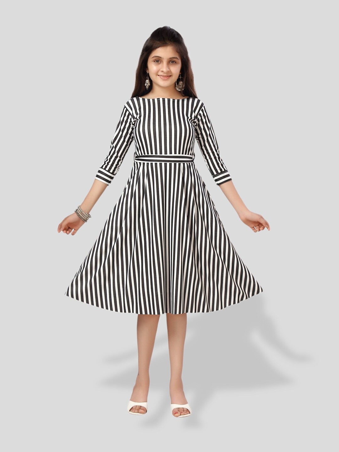 

BAESD Girls Striped Cotton A-Line Dress, Black