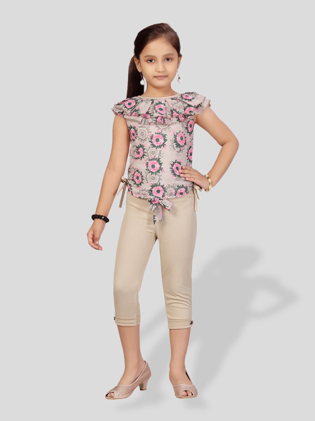 

BAESD Girls Printed Top With Capris, Pink