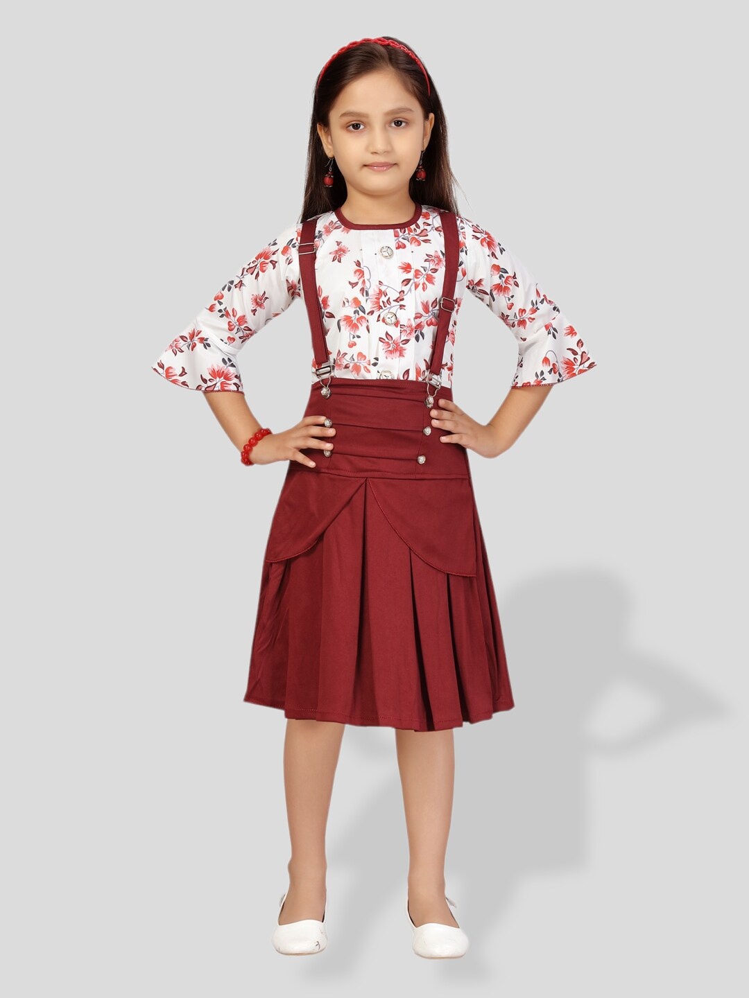 

BAESD Girls Printed Top with Skirt, White
