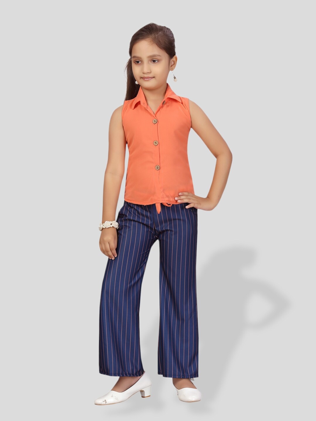 

BAESD Girls Tie-up Top with Trousers, Peach