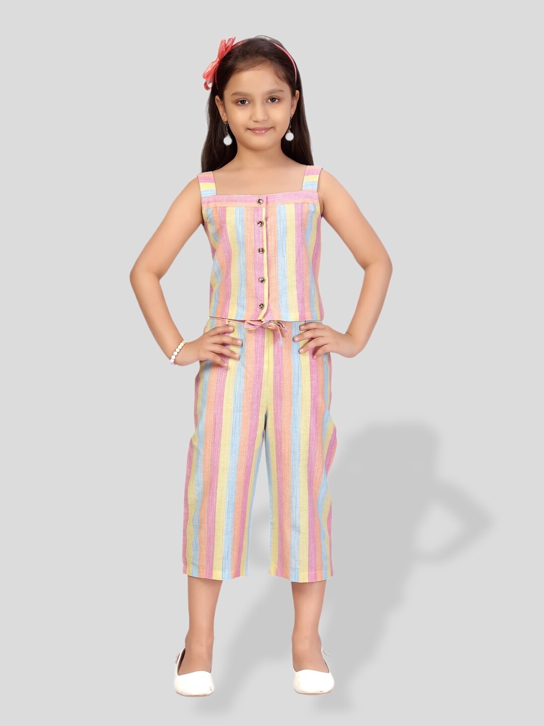 

BAESD Girls Striped Top With Trousers, Pink