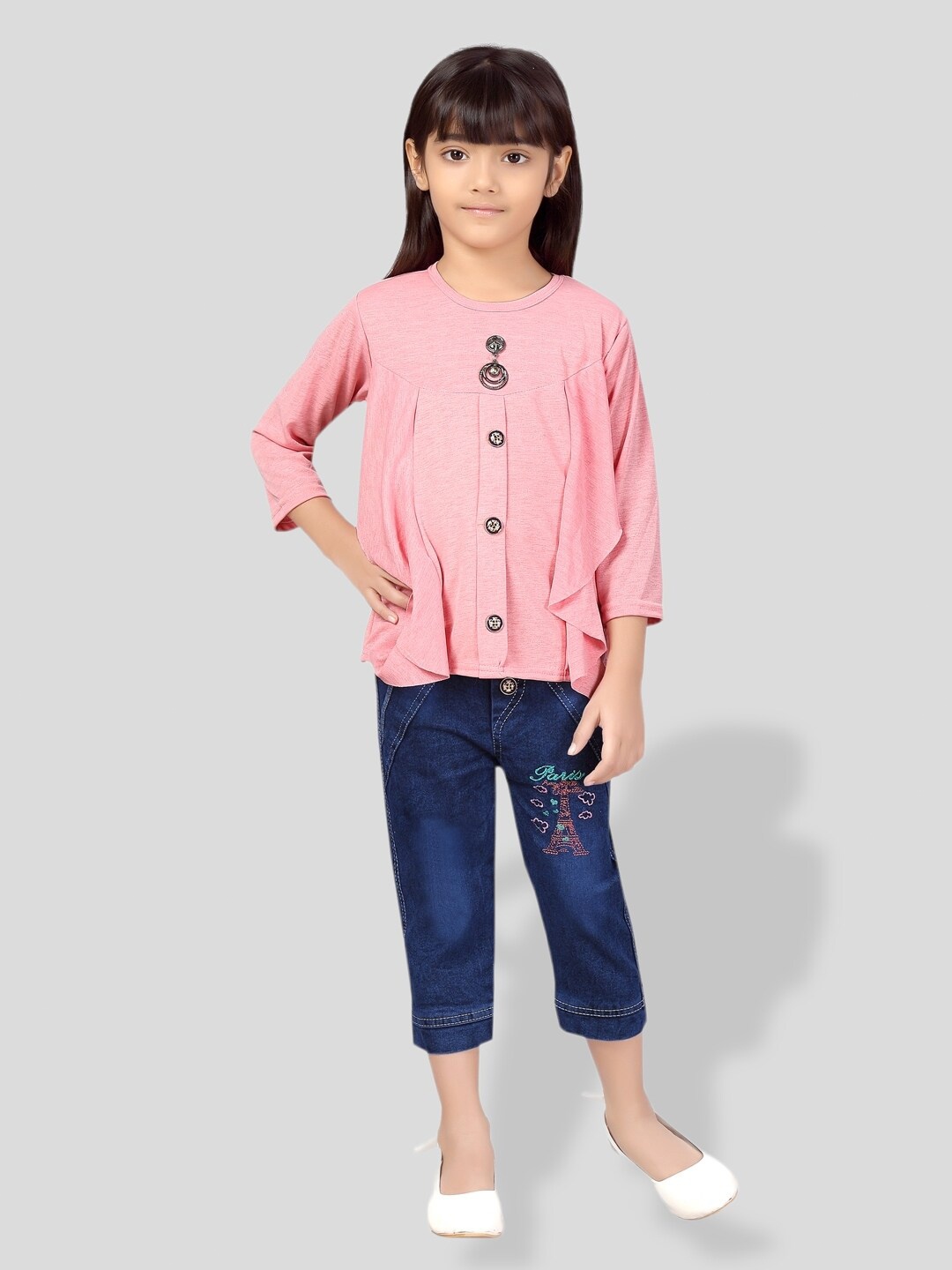 

BAESD Girls Top With Denim Capris, Pink