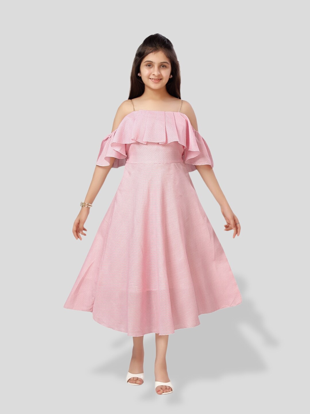 

BAESD Girls Off-Shoulder A-Line Midi Dress, Pink