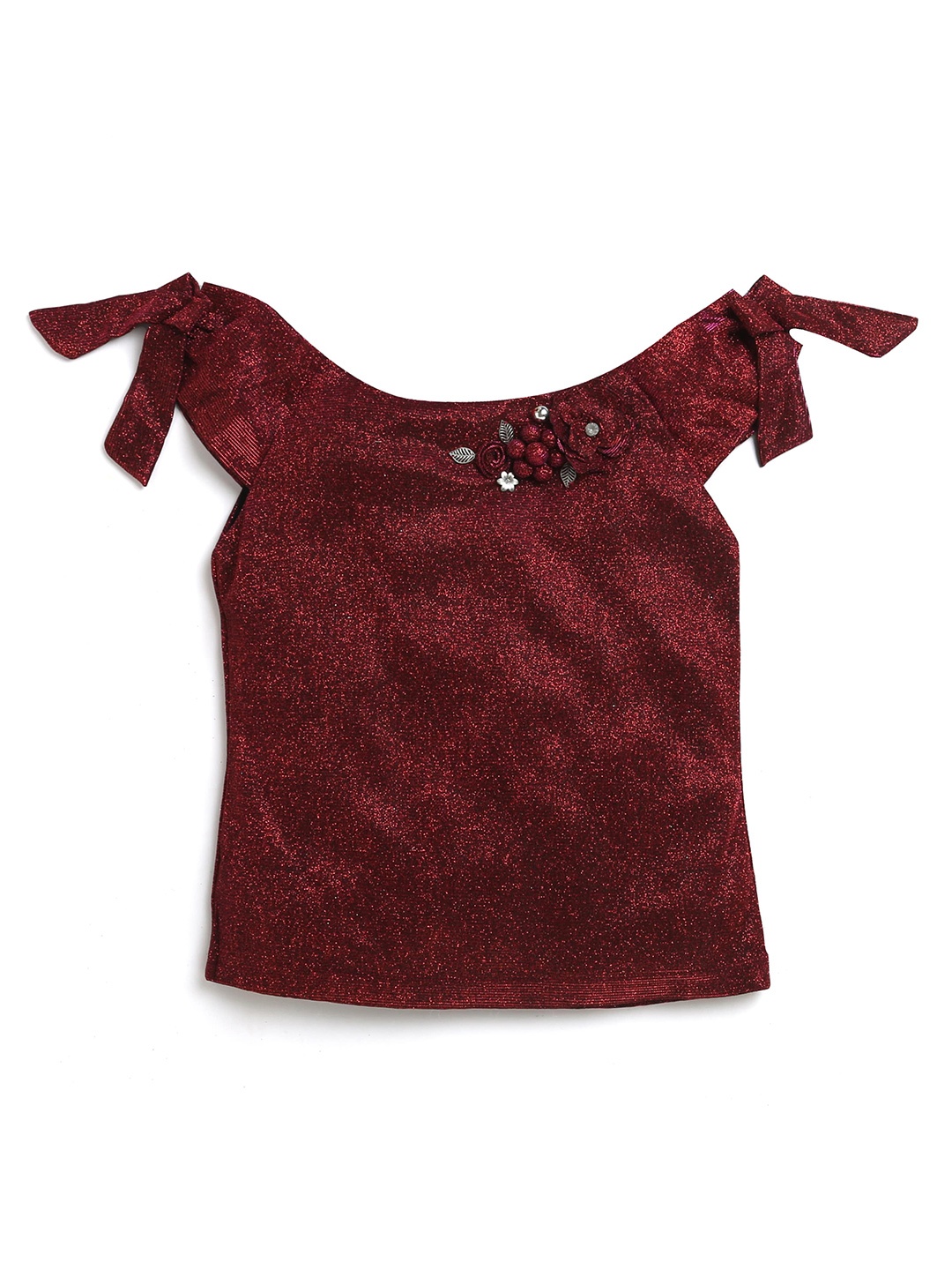 

Tiny Girl Girls Self Design Sleveeless Tie-Ups Top, Maroon