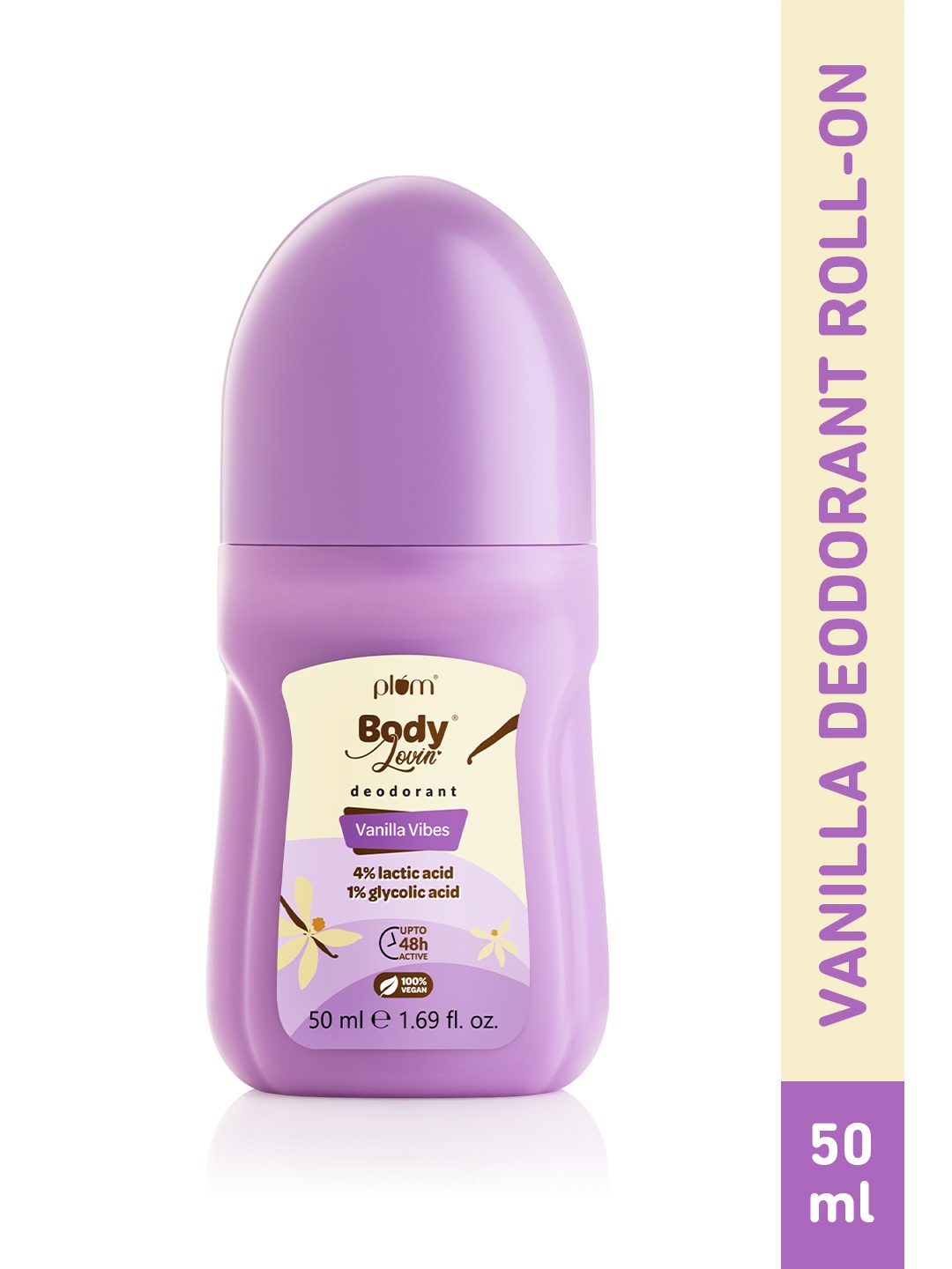 

Plum BodyLovin' Vanilla Vibes Deodorant Roll-On To Control Odor - 50 ml, Pink