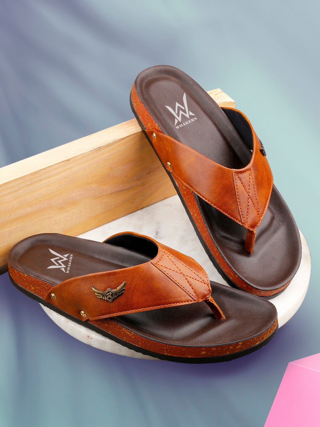

Woakers Men Leather Comfort Sandals, Tan