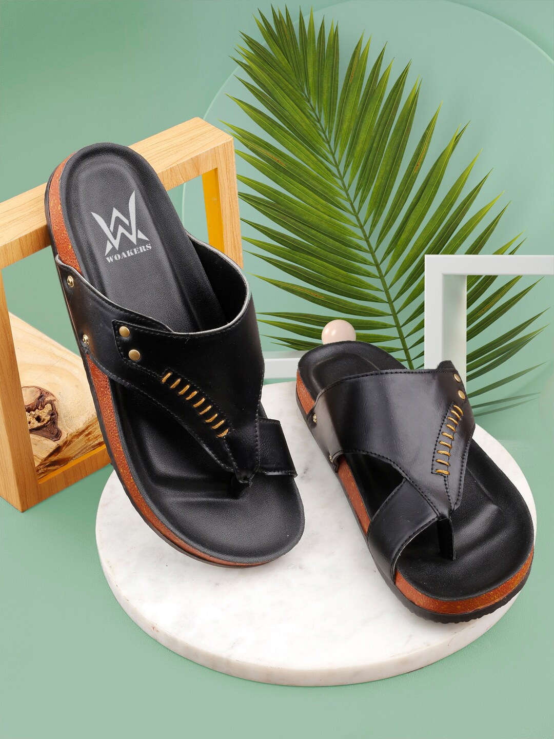 

Woakers Men Leather Comfort Sandals, Black