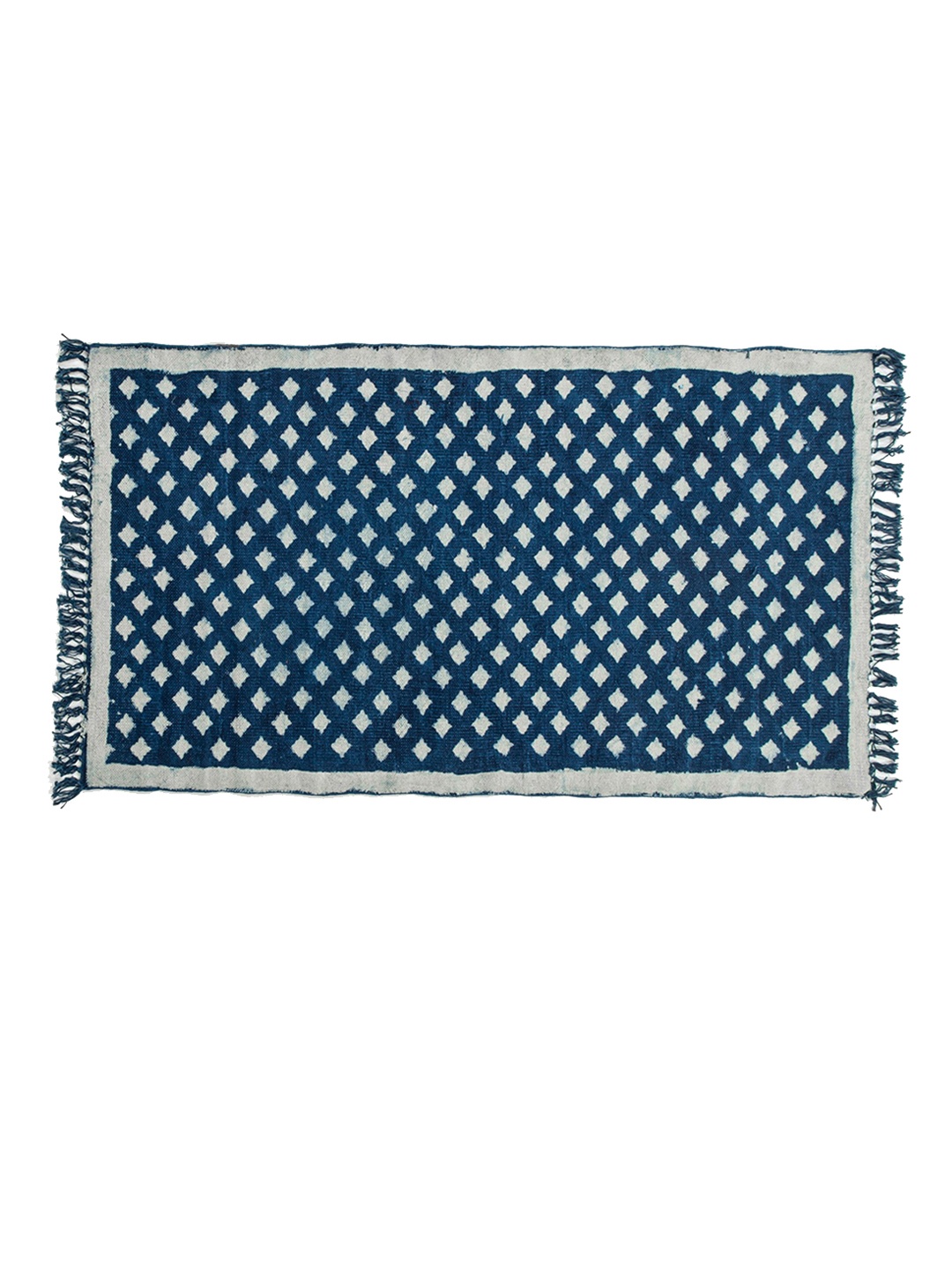 

Fabindia Indigo Blue & White Dabu Print Taarush Cotton Dhurrie
