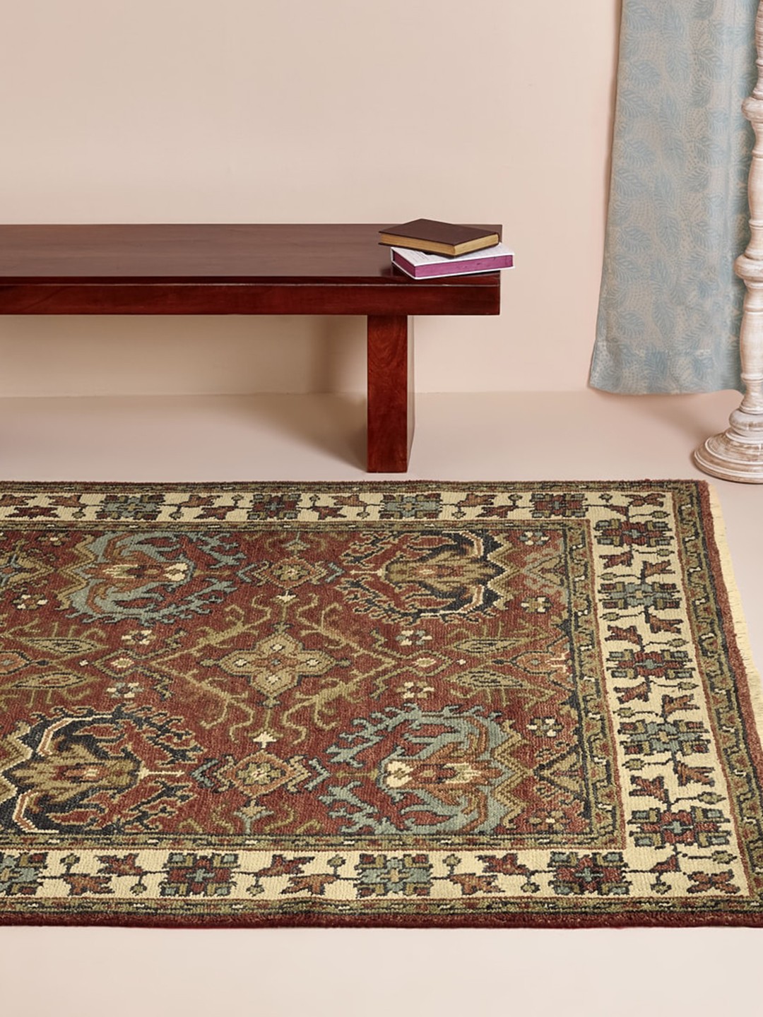 

Fabindia Brown & Cream-Coloured Ethnic Motifs Wool Blend Dhurrie