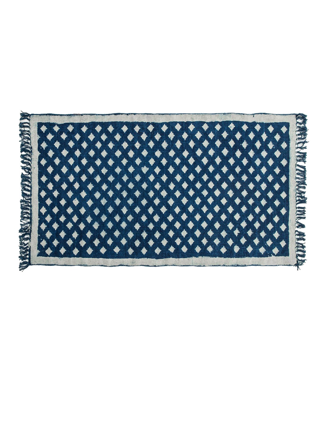 

Fabindia Taarush Indigo Blue Dabu Print Woven Cotton Dhurrie