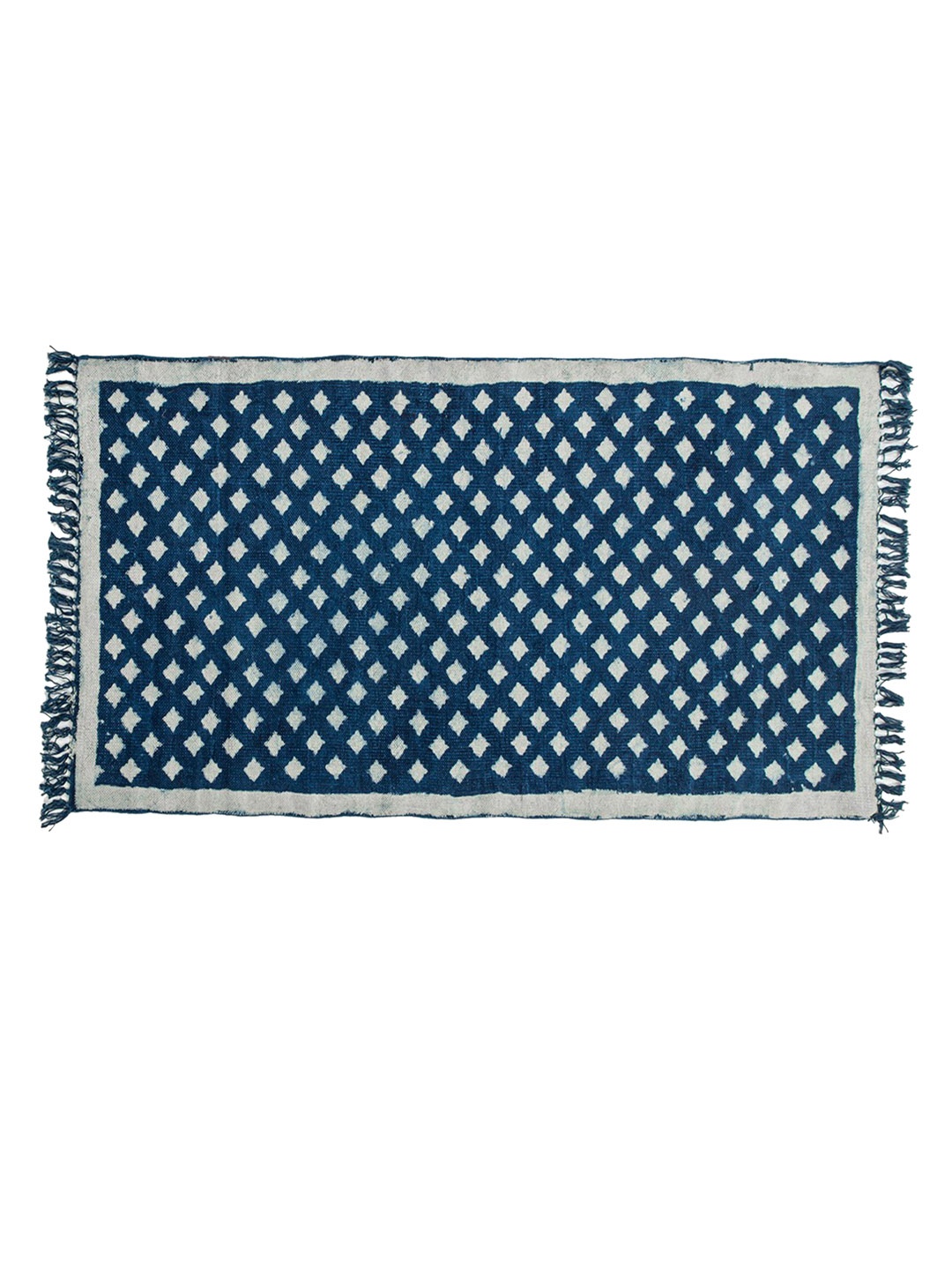 

Fabindia Taarush Indigo Blue Dabu Print Woven Cotton Dhurrie