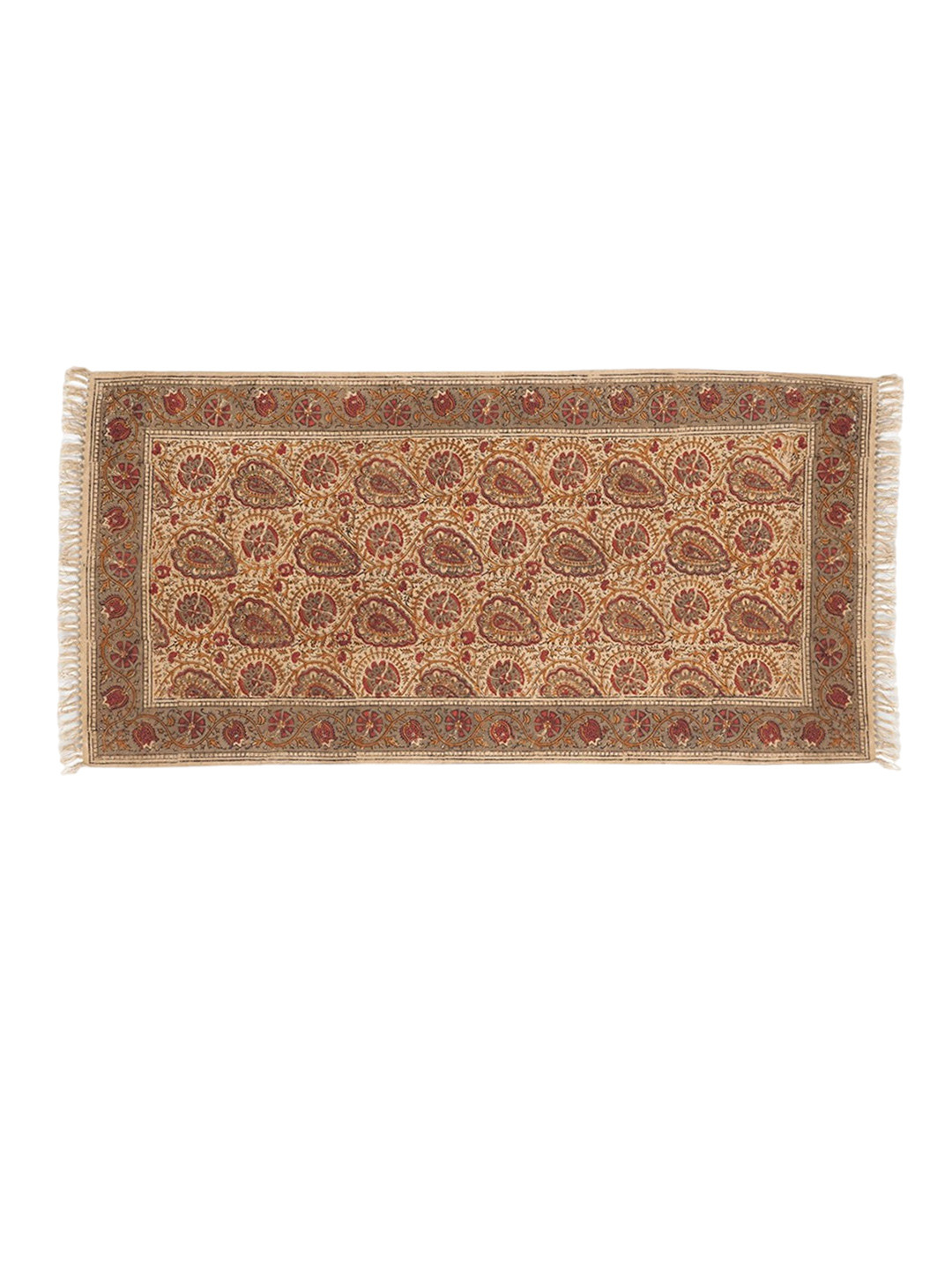 

Fabindia Rust Brown & Beige Kalamkari Printed Cotton Woven Dhurrie