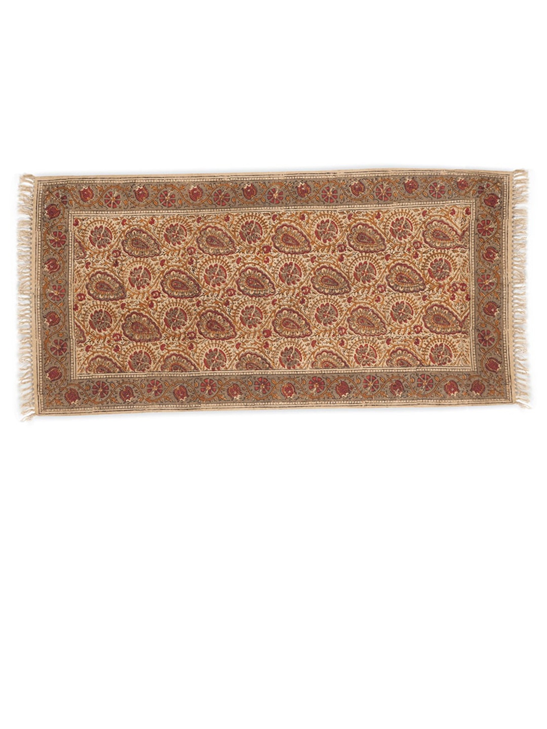 

Fabindia Rust Brown & Beige Kalamkari Printed Cotton Dhurrie