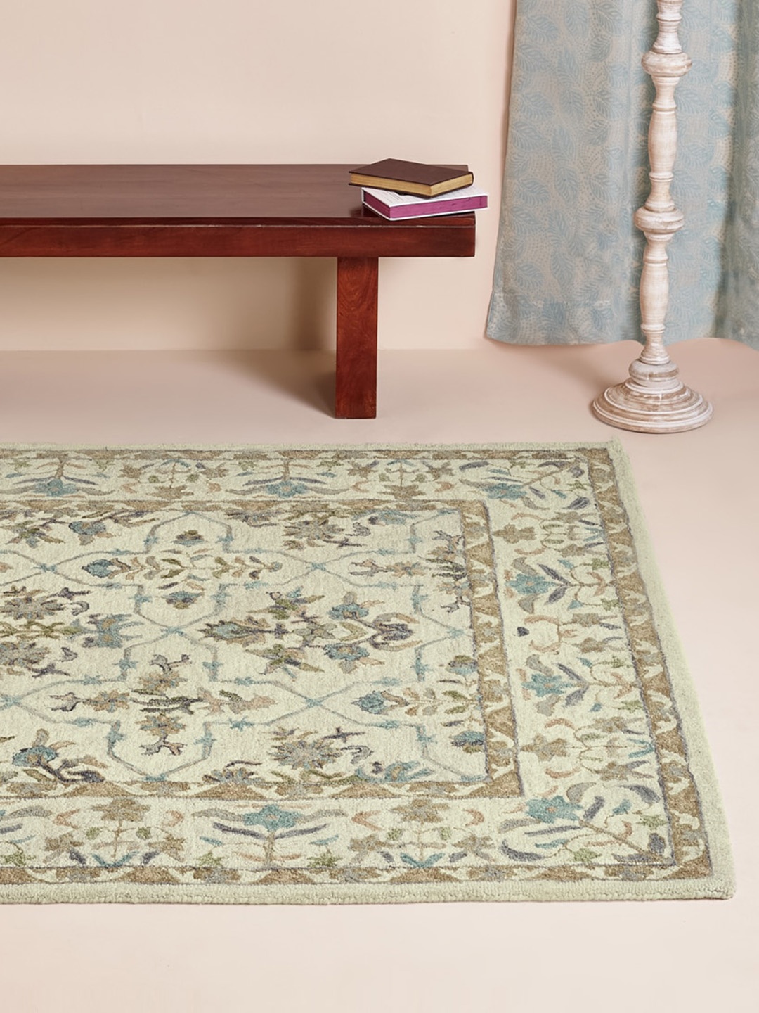

Fabindia Beige & Blue Ethic Motif Design Rectangular Bathmat