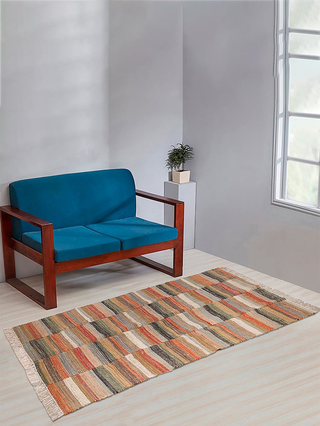

Fabindia Orange-Colored & Brown Woven Design Pratham Jute Rectangular Dhurrie