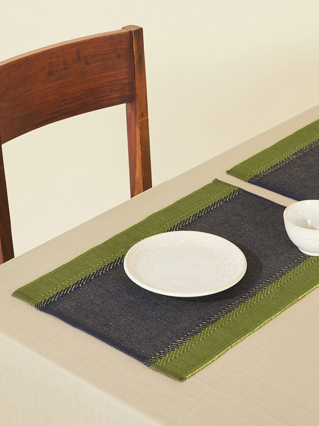 

Fabindia 6 Pieces Green & Navy Blue Zeeya Cotton Table Placemats