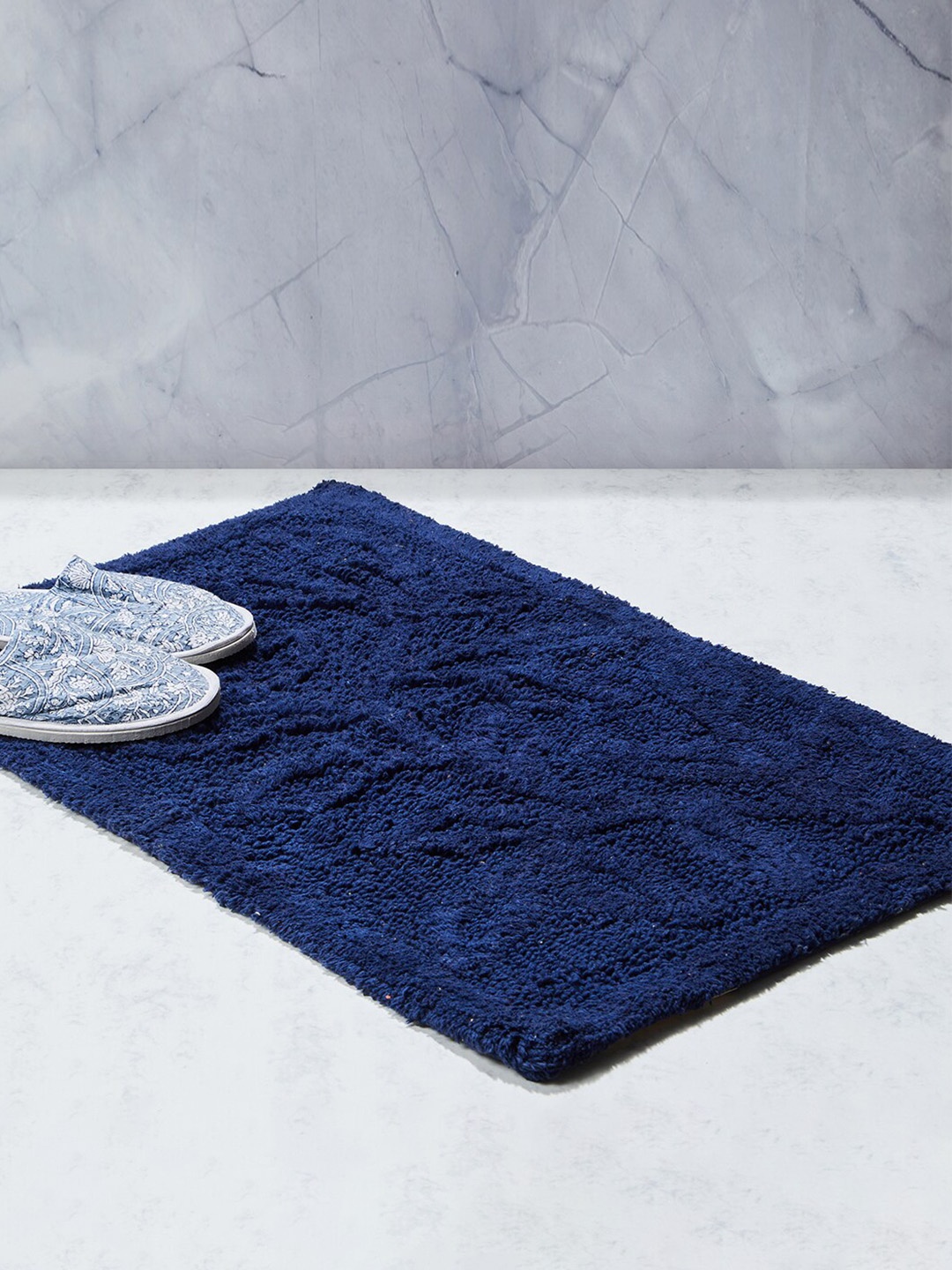 

Fabindia Navy-Blue Self-Design Rectangular Cotton Bathmat