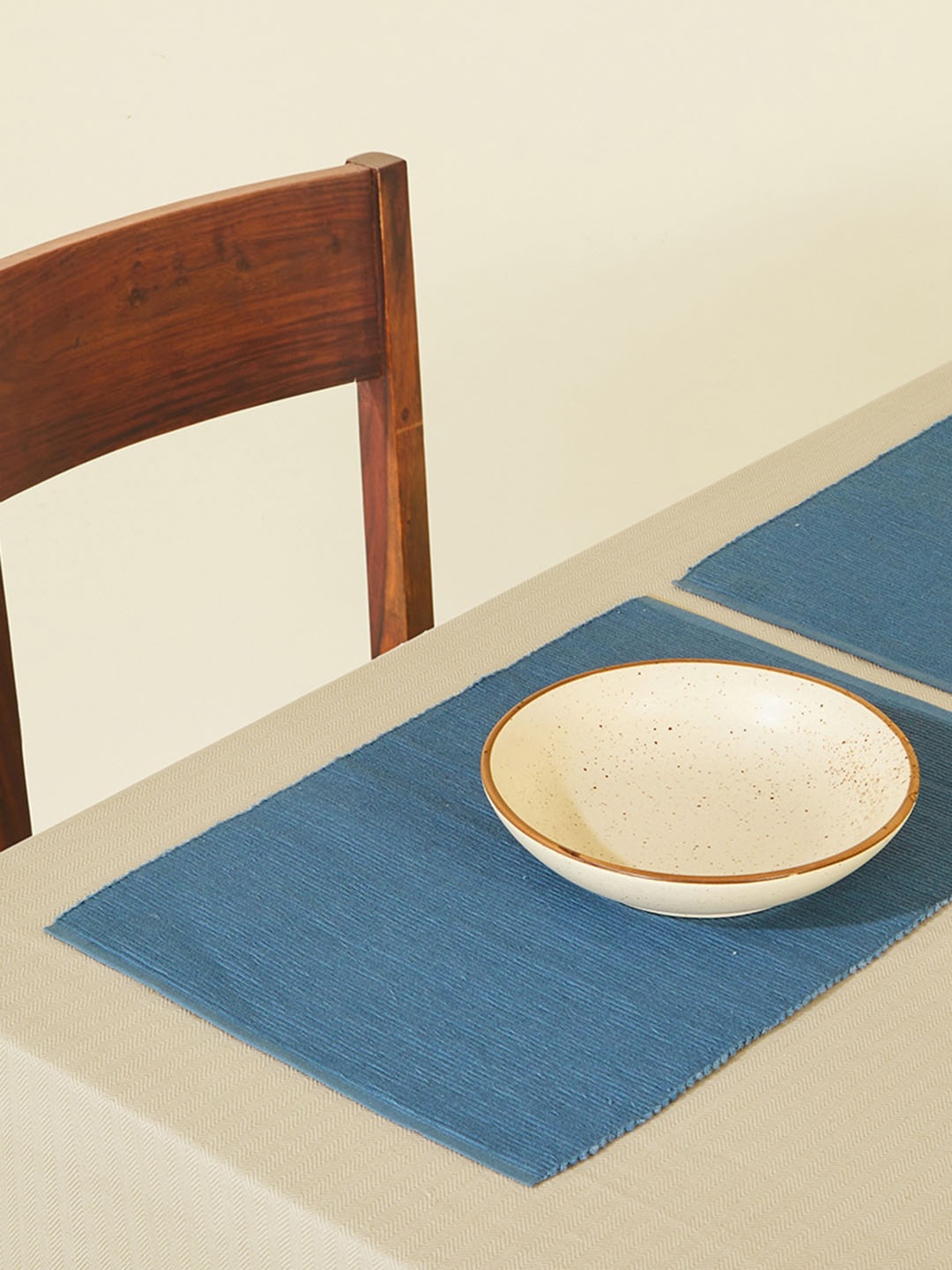 

Fabindia Striped Textured Cotton Table Placemats, Blue