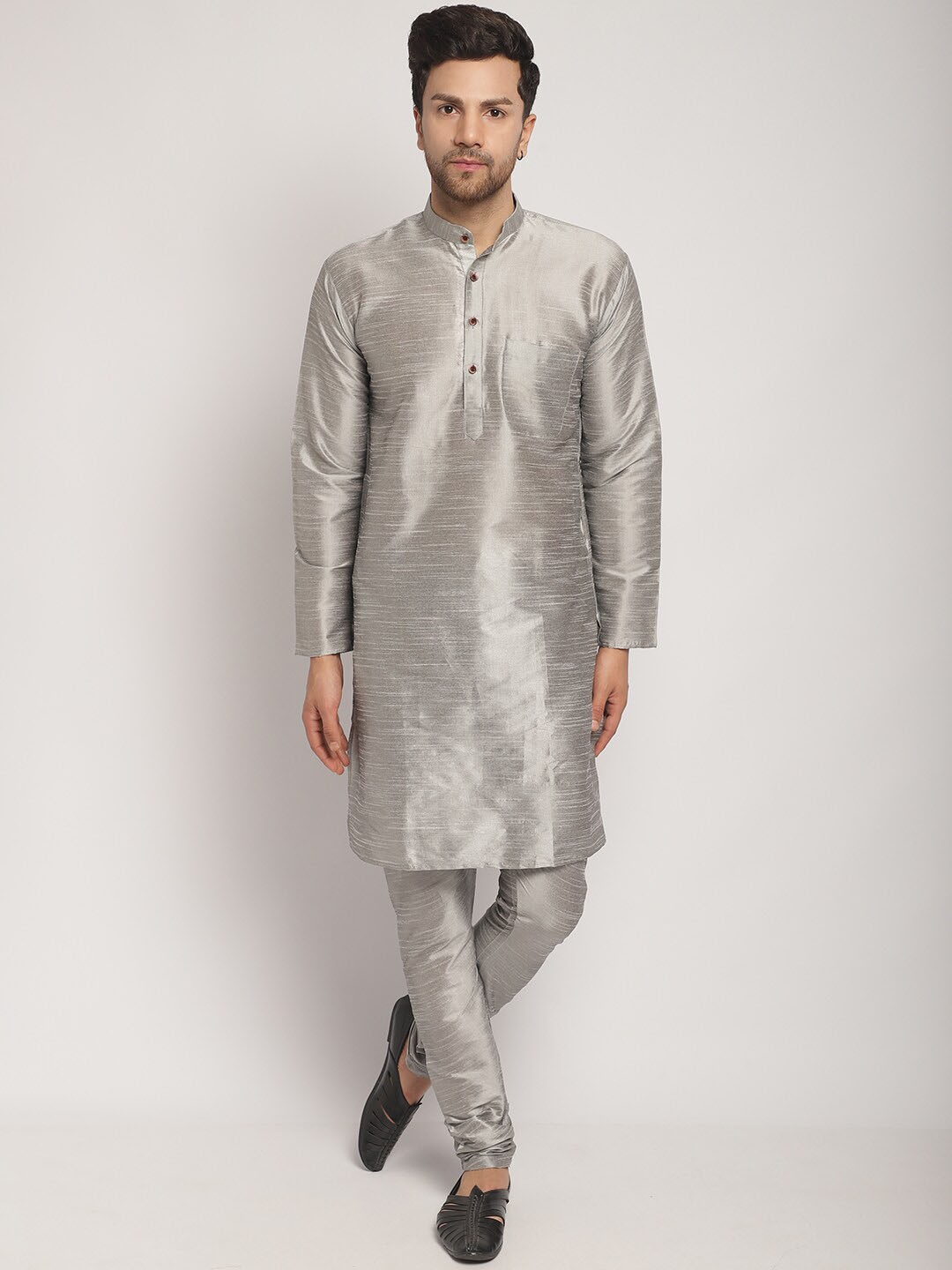 

Kaifoo Floral Printed Regular Kurta & Churidar With Nehru Jacket, Grey